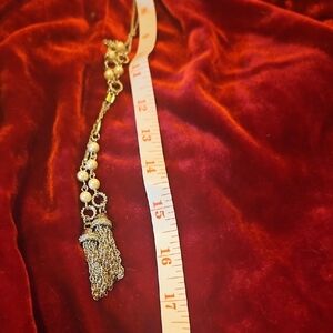 Gold Pearl Tassel Necklace - Women's Jewelry